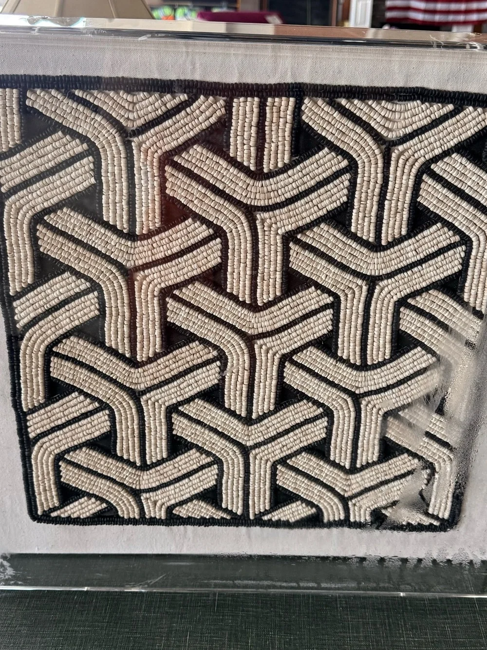 Beaded Geometric Wall Art - Black and Cream